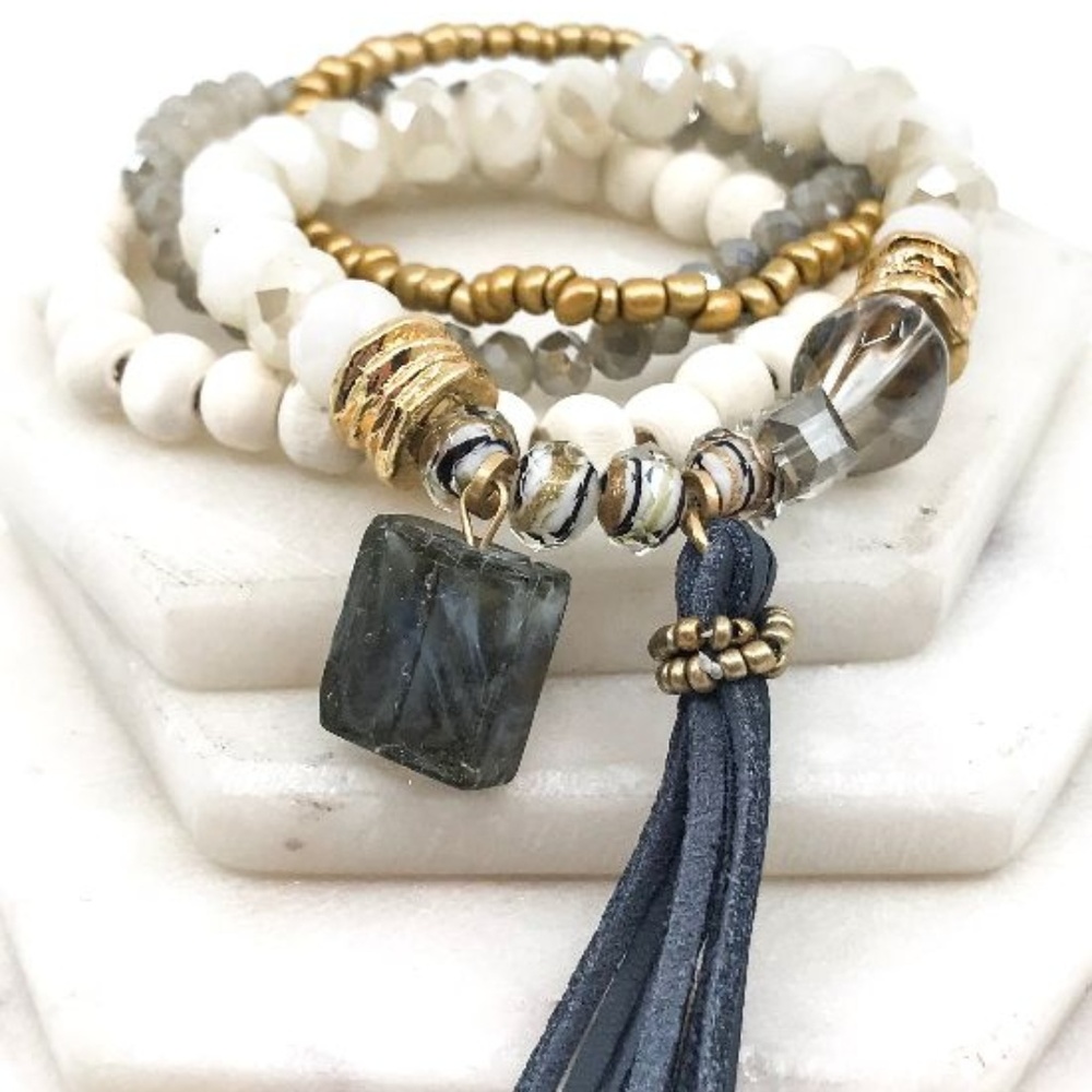 Just In! White Elements Beaded Bangle Set